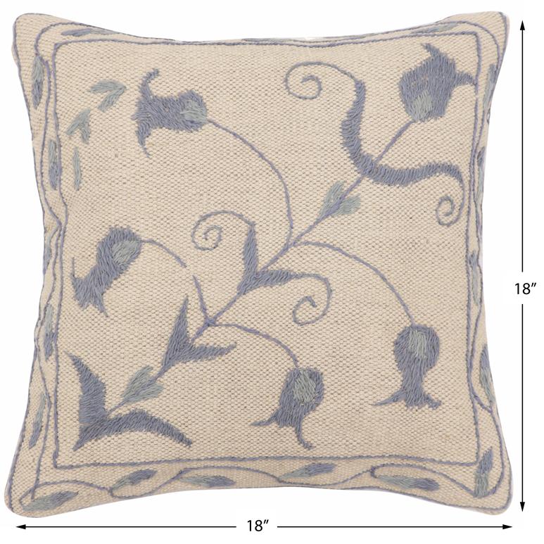 handmade Traditional Pillow Beige Blue Hand-Woven SQUARE 100% WOOL Handmade pillow