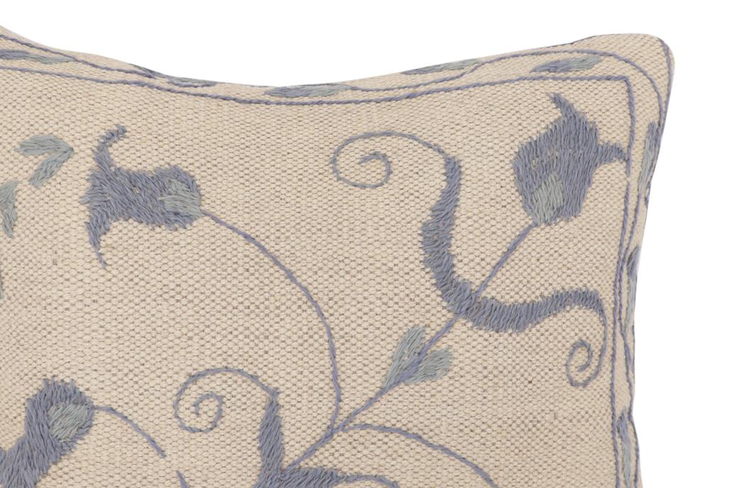 handmade Traditional Pillow Beige Blue Hand-Woven SQUARE 100% WOOL Handmade pillow