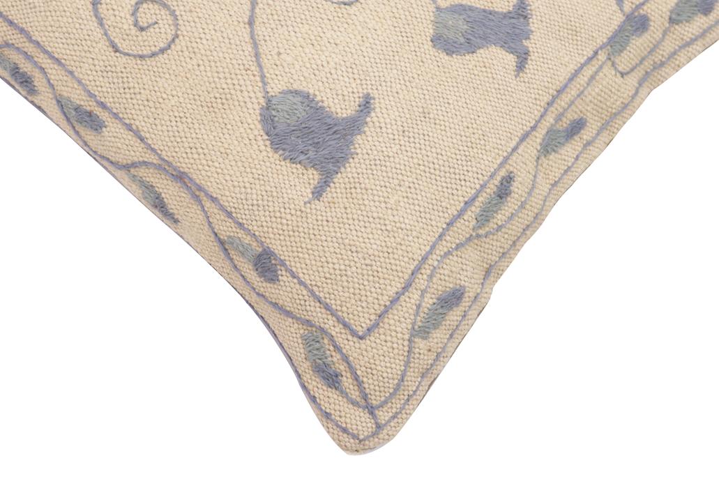 handmade Traditional Pillow Beige Blue Hand-Woven SQUARE 100% WOOL Handmade pillow