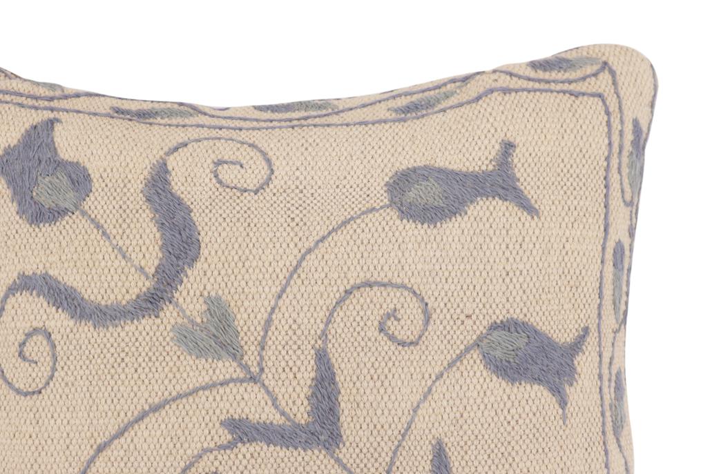 handmade Traditional Pillow Beige Blue Hand-Woven SQUARE 100% WOOL Handmade pillow