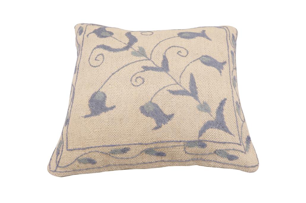 handmade Traditional Pillow Beige Blue Hand-Woven SQUARE 100% WOOL Handmade pillow