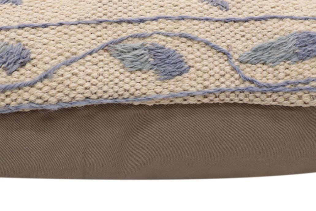 handmade Traditional Pillow Beige Blue Hand-Woven SQUARE 100% WOOL Handmade pillow