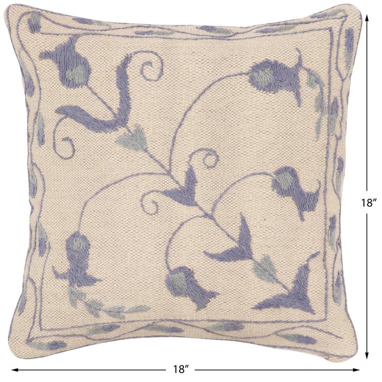 handmade Traditional Pillow Beige Blue Hand-Woven SQUARE 100% WOOL Handmade pillow