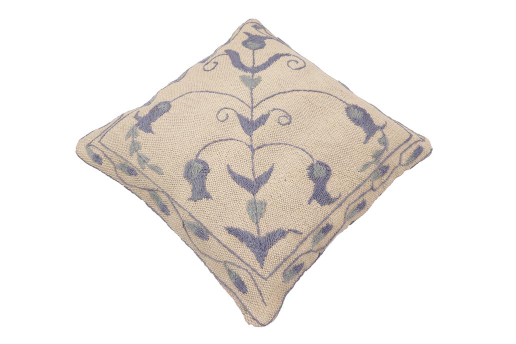 handmade Traditional Pillow Beige Blue Hand-Woven SQUARE 100% WOOL Handmade pillow