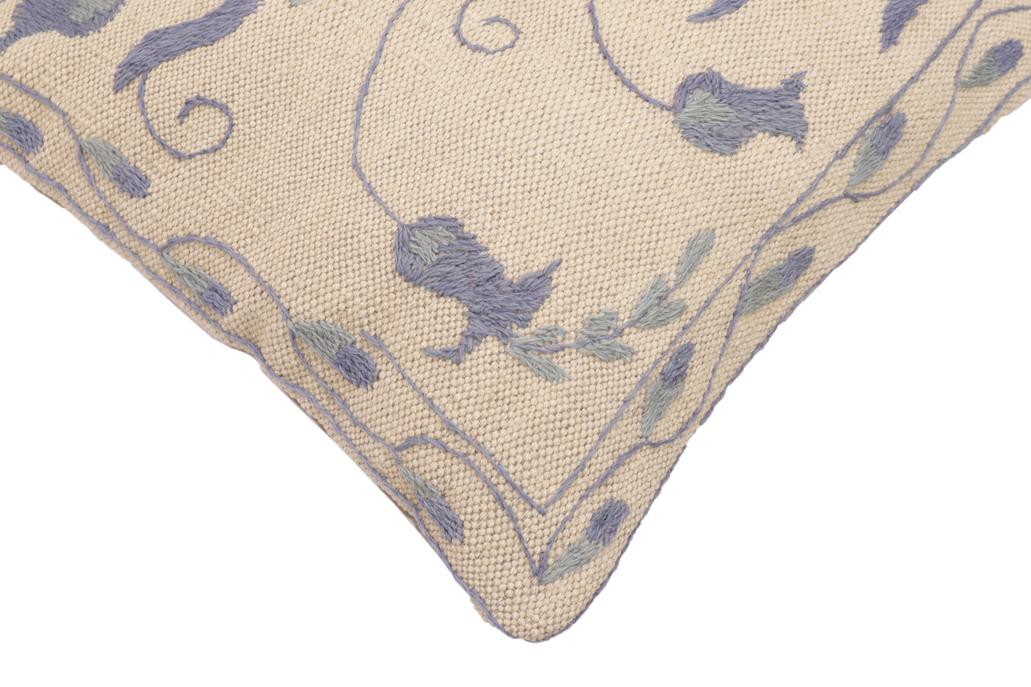 handmade Traditional Pillow Beige Blue Hand-Woven SQUARE 100% WOOL Handmade pillow