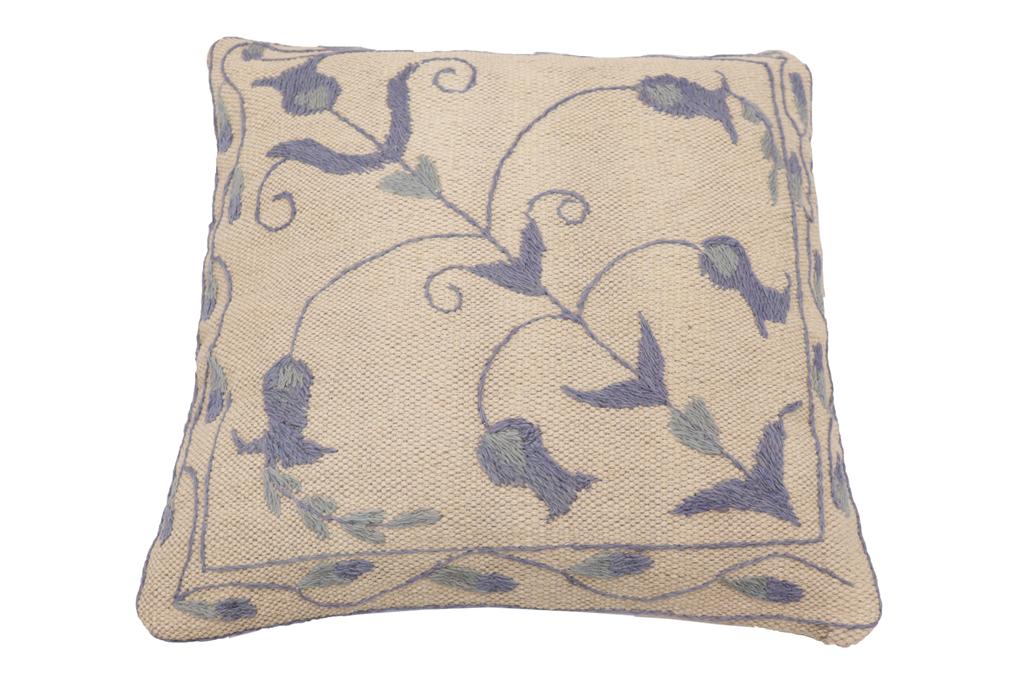 handmade Traditional Pillow Beige Blue Hand-Woven SQUARE 100% WOOL Handmade pillow