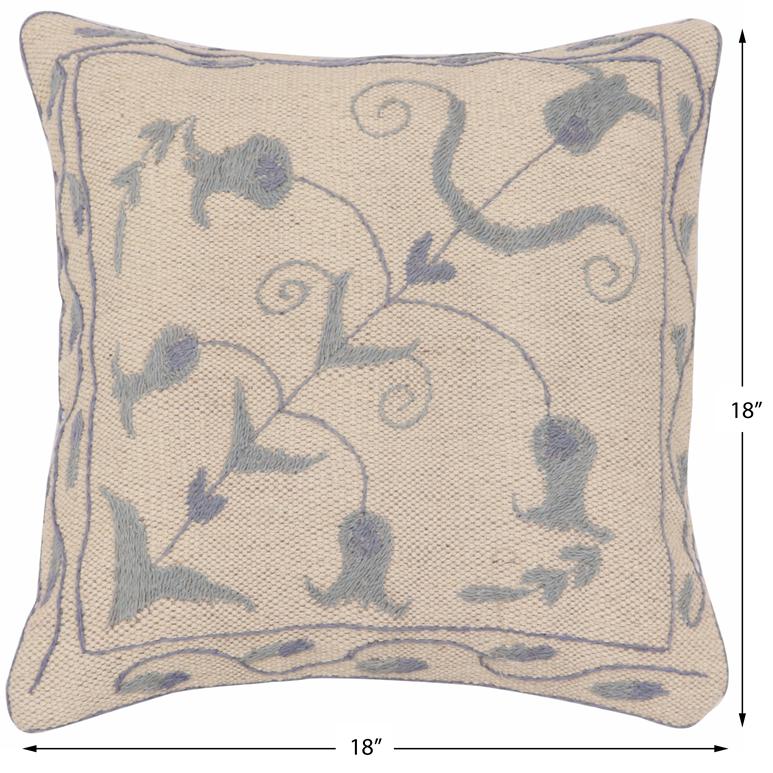 handmade Traditional Pillow Beige Blue Hand-Woven SQUARE 100% WOOL Handmade pillow