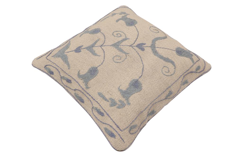 handmade Traditional Pillow Beige Blue Hand-Woven SQUARE 100% WOOL Handmade pillow