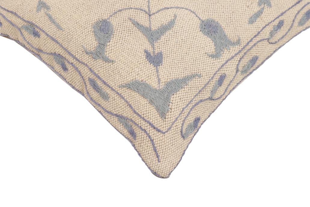 handmade Traditional Pillow Beige Blue Hand-Woven SQUARE 100% WOOL Handmade pillow