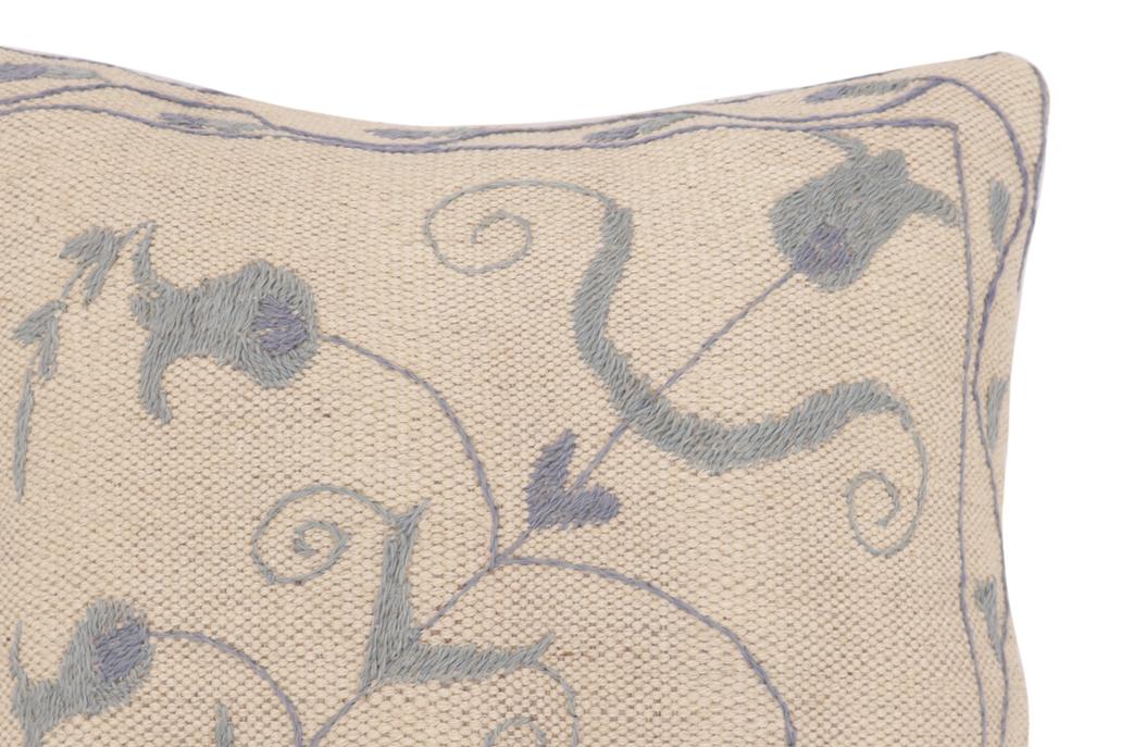 handmade Traditional Pillow Beige Blue Hand-Woven SQUARE 100% WOOL Handmade pillow