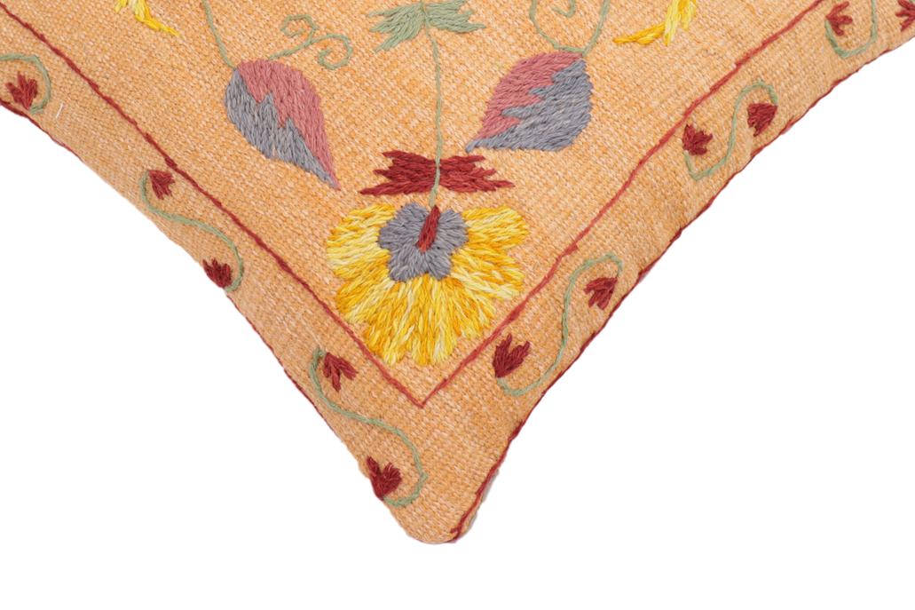 handmade Traditional Pillow Orange Red Hand-Woven SQUARE 100% WOOL Handmade pillow