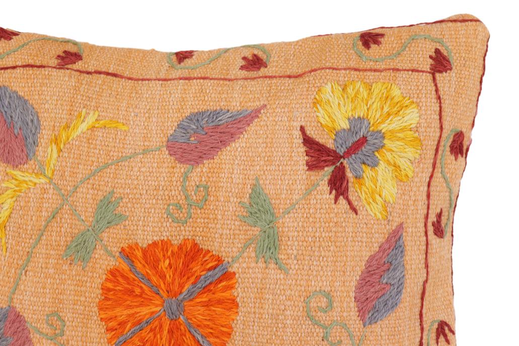 handmade Traditional Pillow Orange Red Hand-Woven SQUARE 100% WOOL Handmade pillow