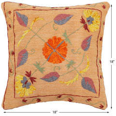 handmade Traditional Pillow Orange Red Hand-Woven SQUARE 100% WOOL Handmade pillow