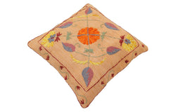 handmade Traditional Pillow Orange Red Hand-Woven SQUARE 100% WOOL Handmade pillow