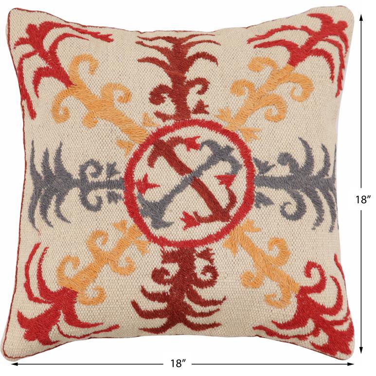 handmade Traditional Pillow Beige Red Hand-Woven SQUARE 100% WOOL Handmade pillow