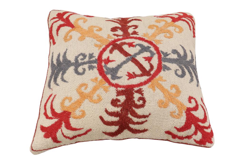 handmade Traditional Pillow Beige Red Hand-Woven SQUARE 100% WOOL Handmade pillow