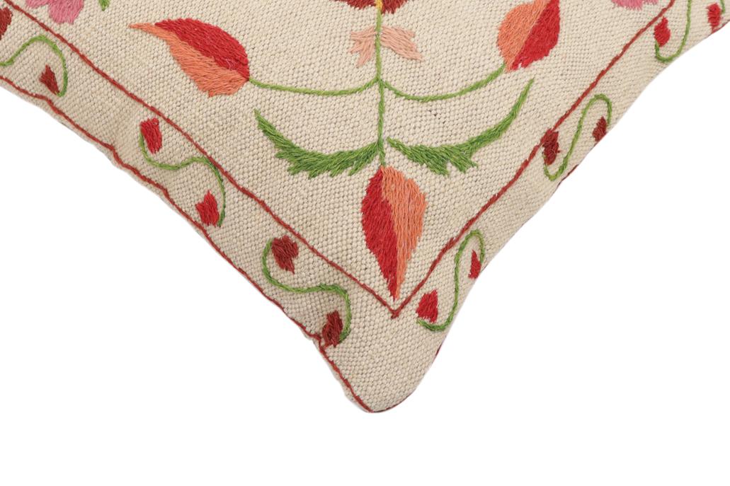 handmade Traditional Pillow Beige Red Hand-Woven SQUARE 100% WOOL Handmade pillow