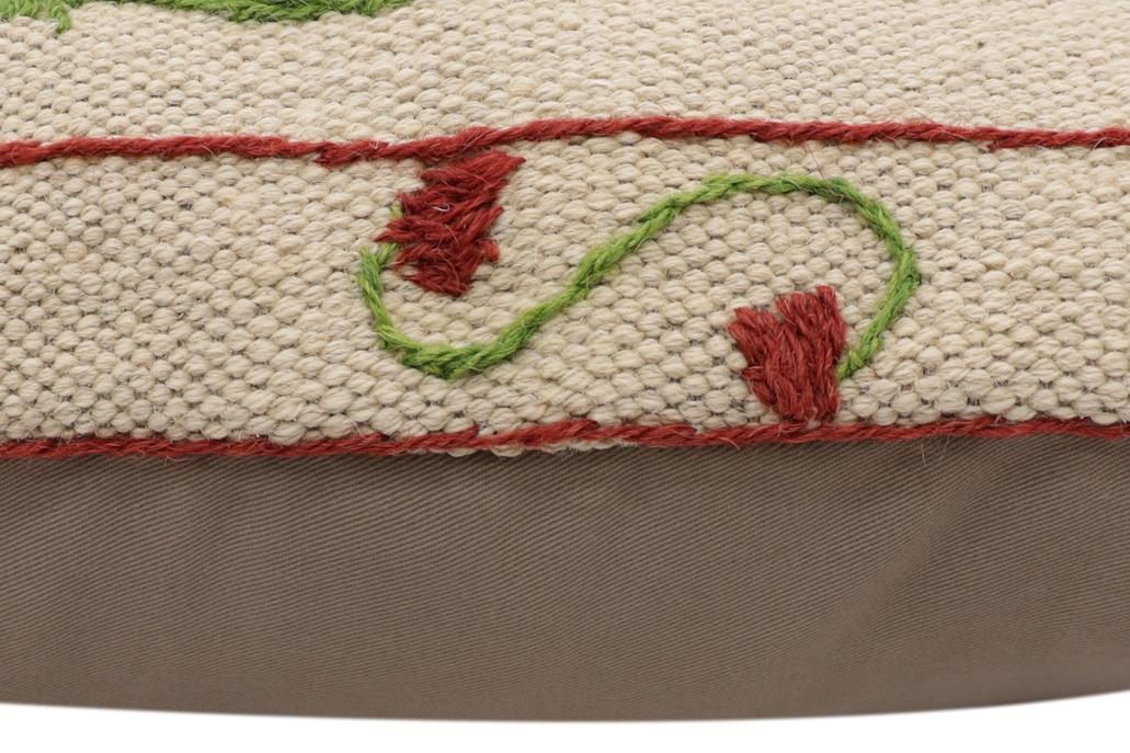 handmade Traditional Pillow Beige Red Hand-Woven SQUARE 100% WOOL Handmade pillow
