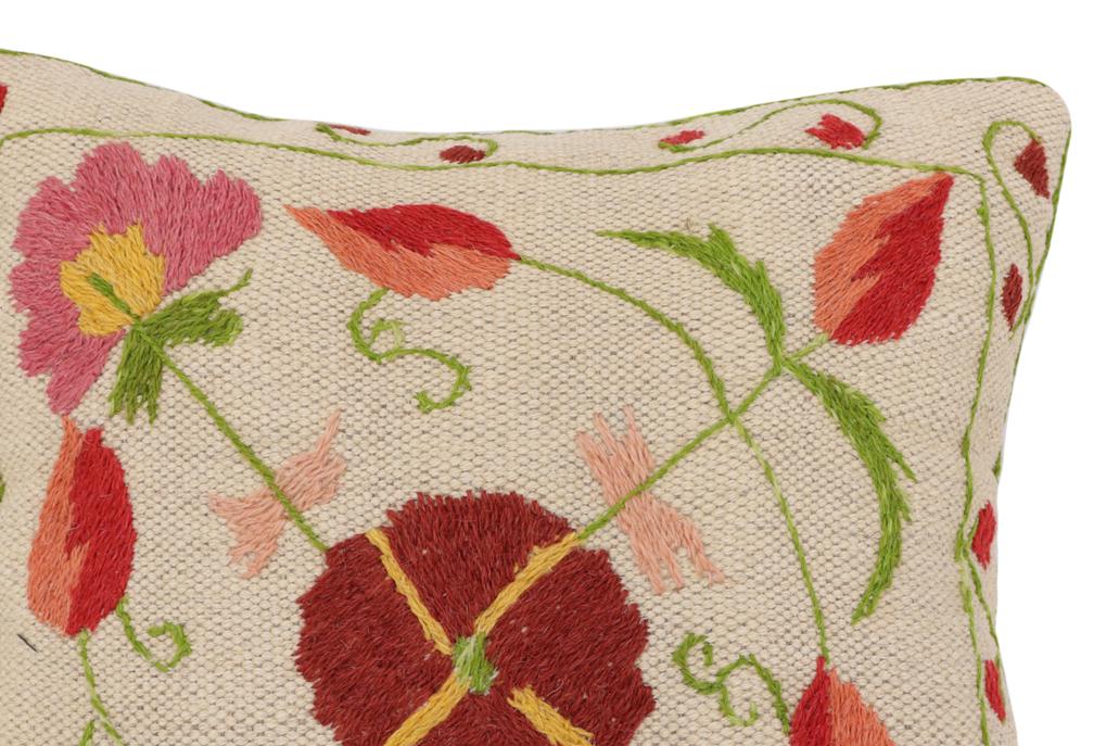 handmade Traditional Pillow Beige Red Hand-Woven SQUARE 100% WOOL Handmade pillow