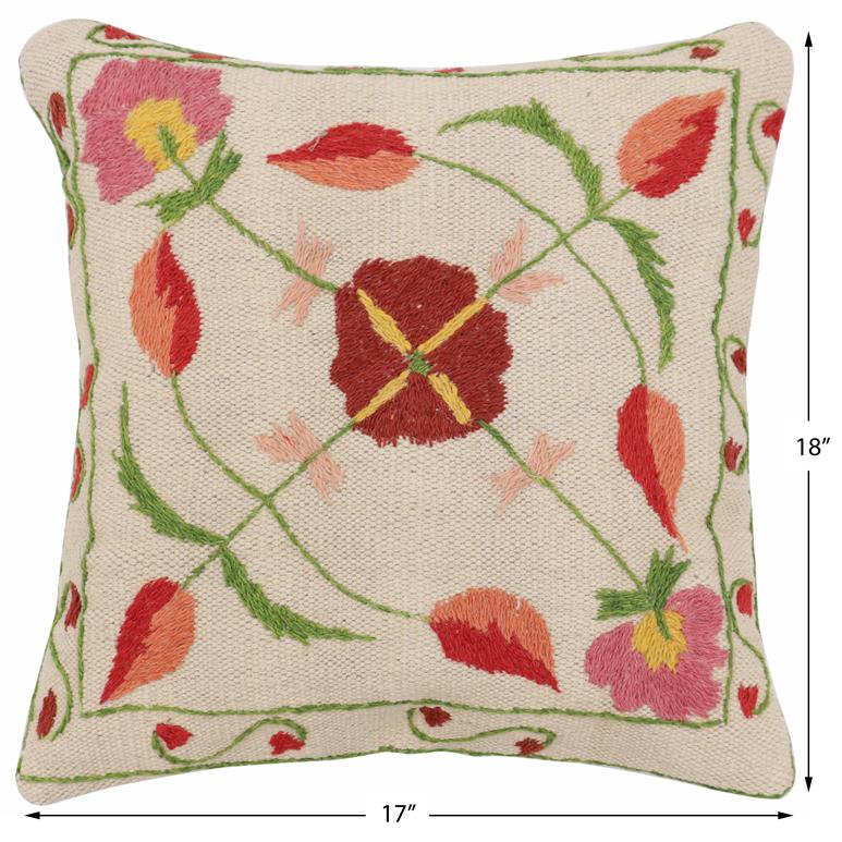 handmade Traditional Pillow Beige Red Hand-Woven SQUARE 100% WOOL Handmade pillow