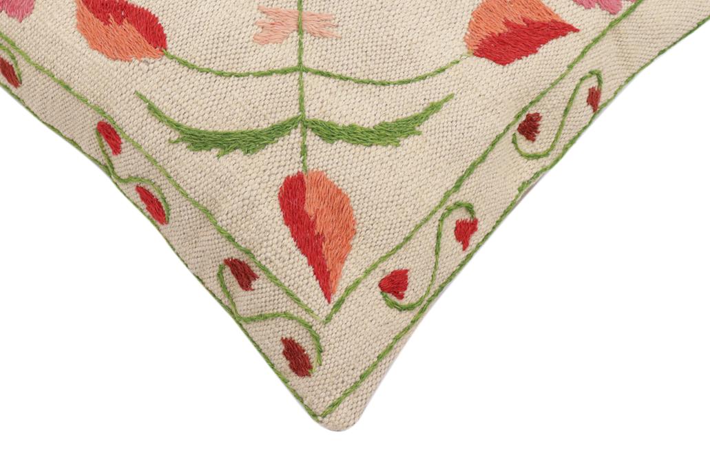 handmade Traditional Pillow Beige Red Hand-Woven SQUARE 100% WOOL Handmade pillow