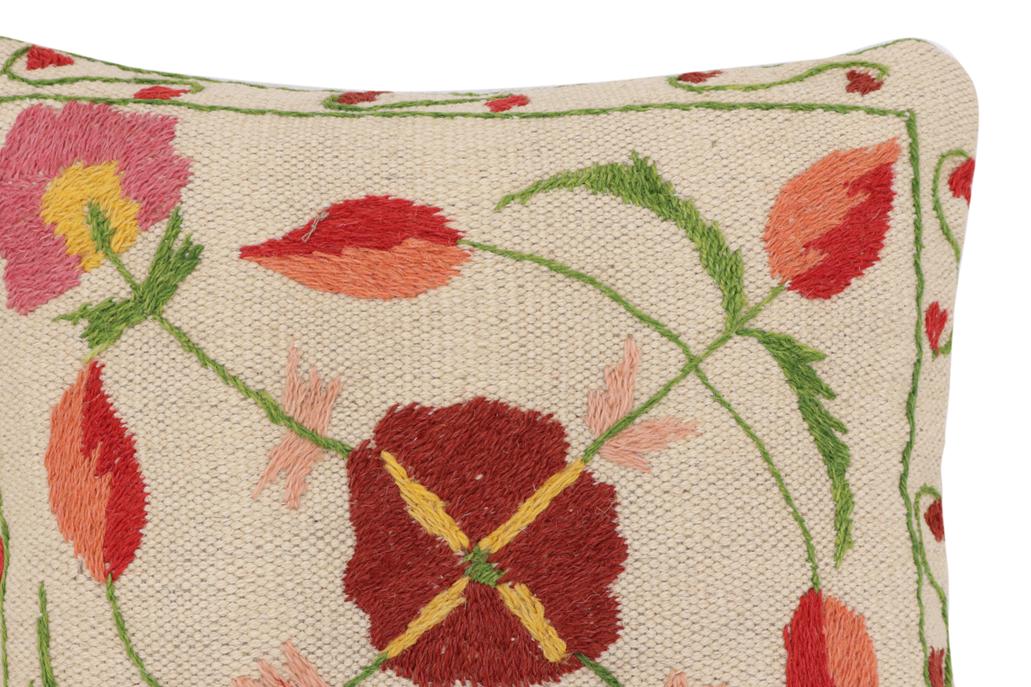 handmade Traditional Pillow Beige Red Hand-Woven SQUARE 100% WOOL Handmade pillow