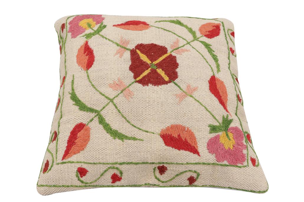 handmade Traditional Pillow Beige Red Hand-Woven SQUARE 100% WOOL Handmade pillow