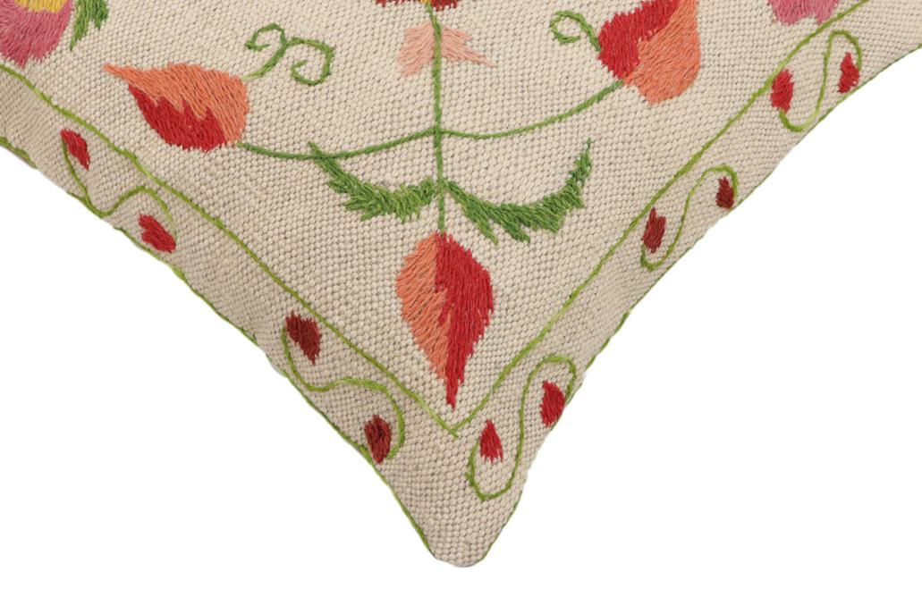 handmade Traditional Pillow Beige Red Hand-Woven SQUARE 100% WOOL Handmade pillow