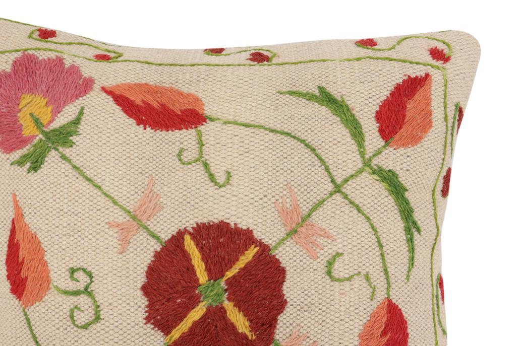 handmade Traditional Pillow Beige Red Hand-Woven SQUARE 100% WOOL Handmade pillow