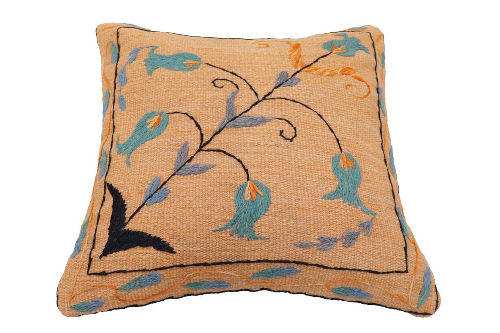 handmade Traditional Pillow Orange Blue Hand-Woven SQUARE 100% WOOL Handmade pillow