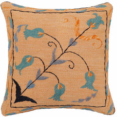 handmade Traditional Pillow Orange Blue Hand-Woven SQUARE 100% WOOL Handmade pillow