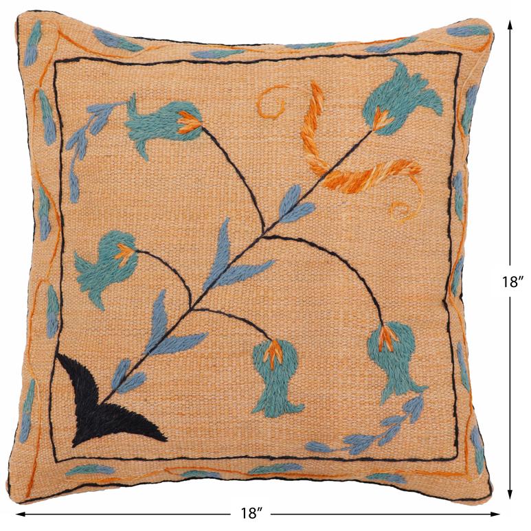 handmade Traditional Pillow Orange Blue Hand-Woven SQUARE 100% WOOL Handmade pillow