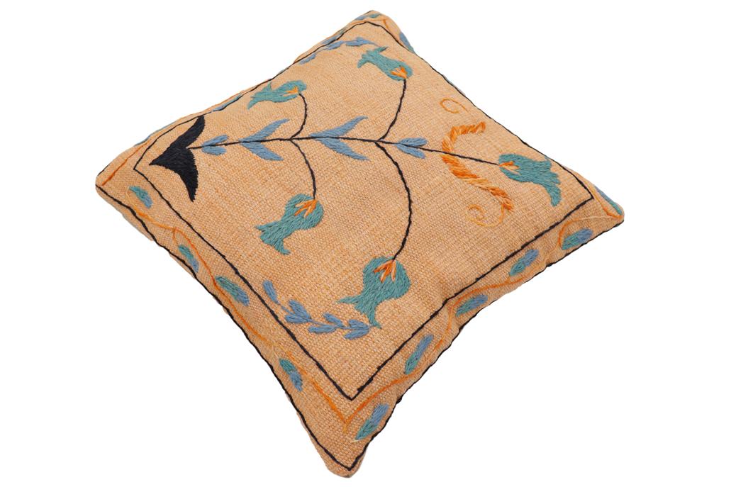 handmade Traditional Pillow Orange Blue Hand-Woven SQUARE 100% WOOL Handmade pillow