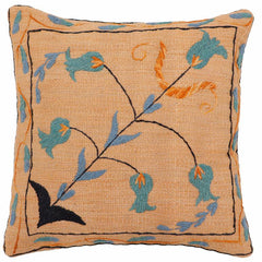 handmade Traditional Pillow Orange Blue Hand-Woven SQUARE 100% WOOL Handmade pillow