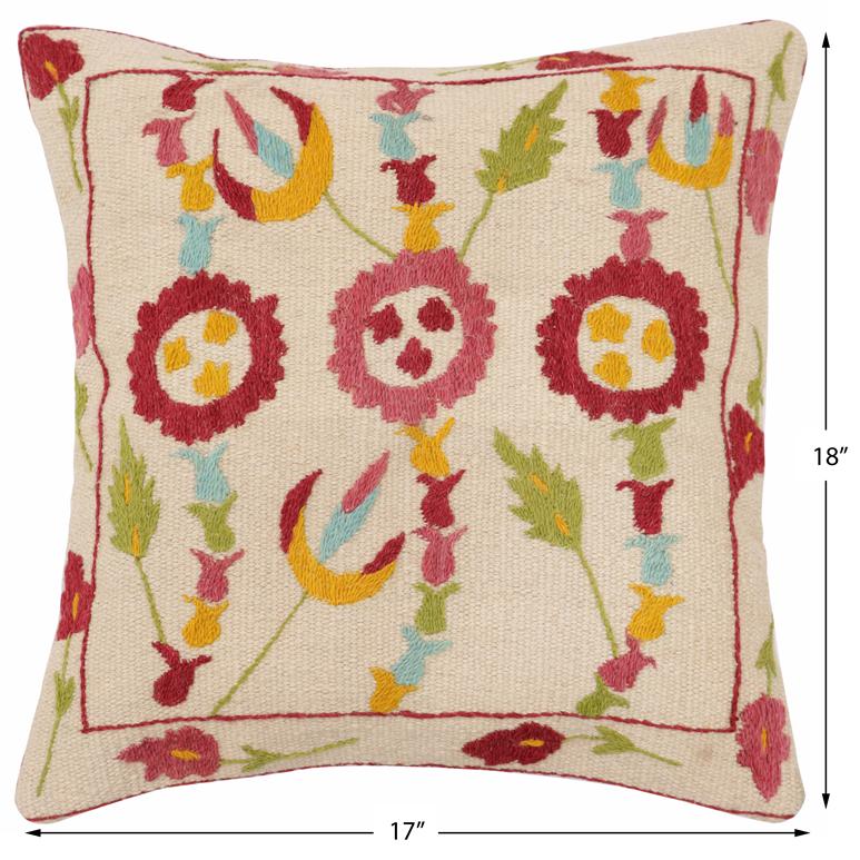 handmade Traditional Pillow Beige Burgundy Hand-Woven SQUARE 100% WOOL Handmade pillow