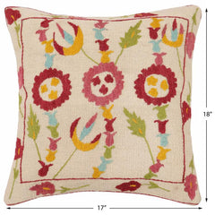 handmade Traditional Pillow Beige Burgundy Hand-Woven SQUARE 100% WOOL Handmade pillow