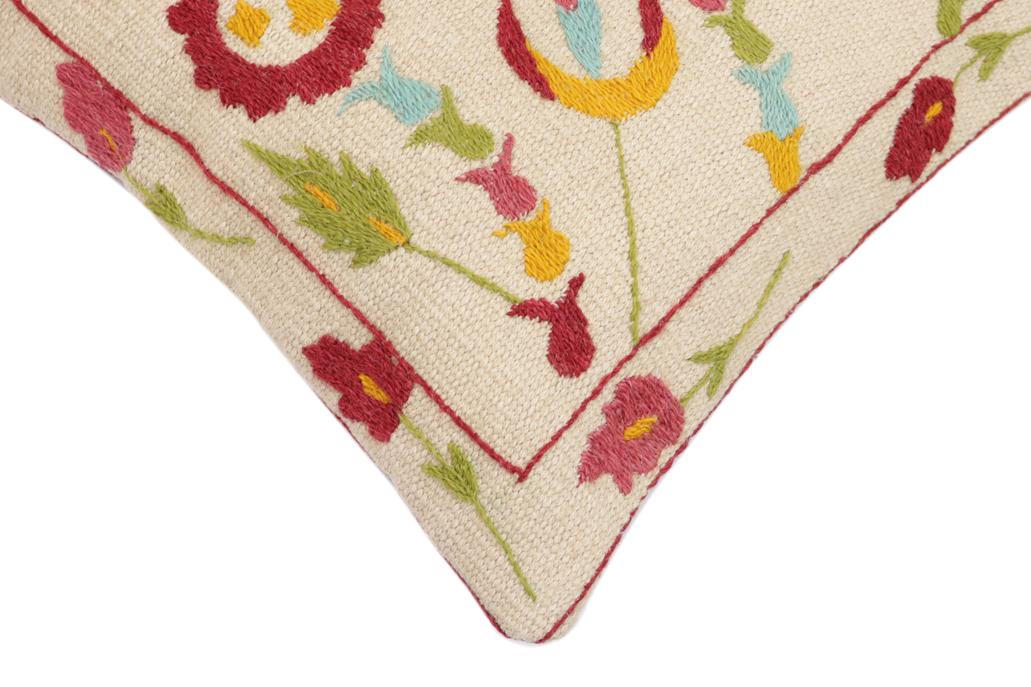 handmade Traditional Pillow Beige Burgundy Hand-Woven SQUARE 100% WOOL Handmade pillow