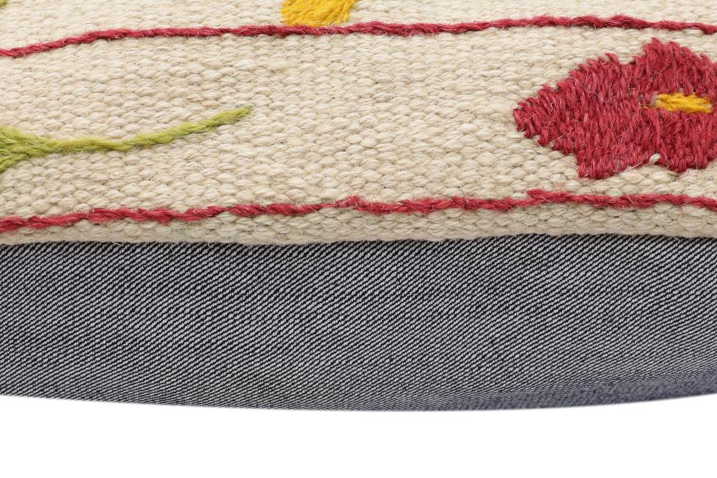 handmade Traditional Pillow Beige Burgundy Hand-Woven SQUARE 100% WOOL Handmade pillow