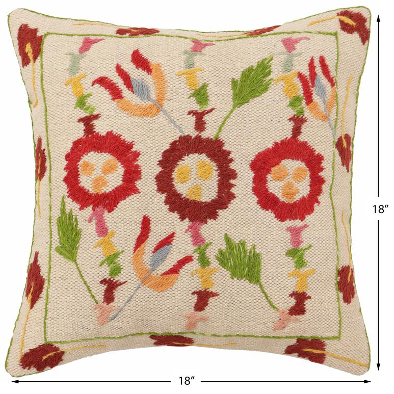 handmade Traditional Pillow Beige Red Hand-Woven SQUARE 100% WOOL Handmade pillow