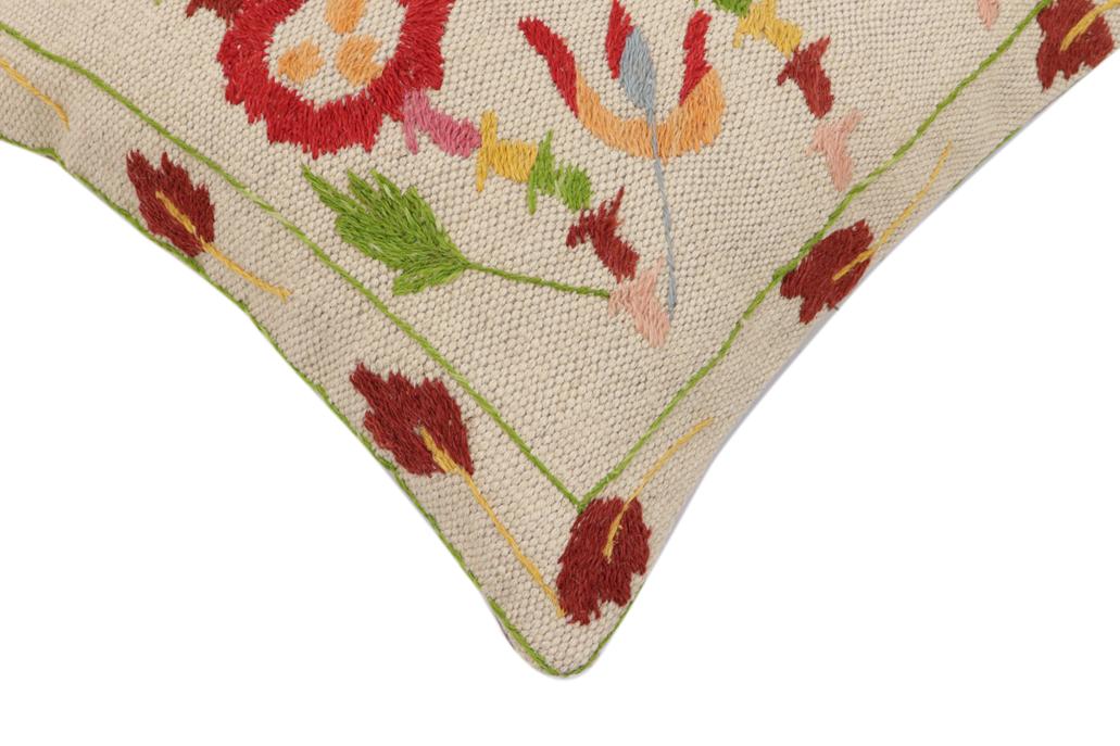 handmade Traditional Pillow Beige Red Hand-Woven SQUARE 100% WOOL Handmade pillow