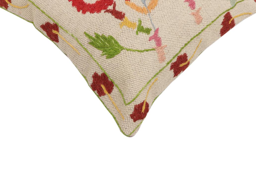 handmade Traditional Pillow Beige Red Hand-Woven SQUARE 100% WOOL Handmade pillow