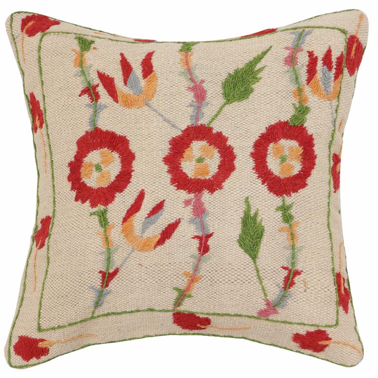 handmade Traditional Pillow Beige Red Hand-Woven SQUARE 100% WOOL Handmade pillow