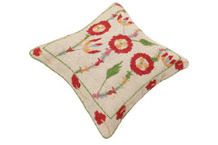 handmade Traditional Pillow Beige Red Hand-Woven SQUARE 100% WOOL Handmade pillow
