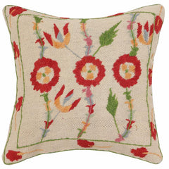 handmade Traditional Pillow Beige Red Hand-Woven SQUARE 100% WOOL Handmade pillow