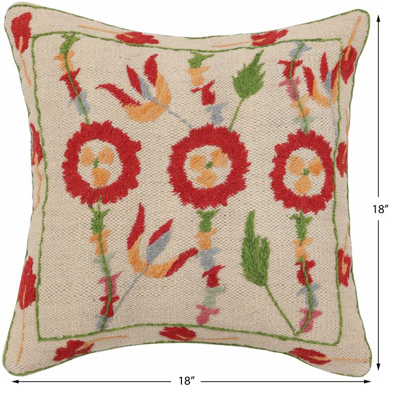 handmade Traditional Pillow Beige Red Hand-Woven SQUARE 100% WOOL Handmade pillow