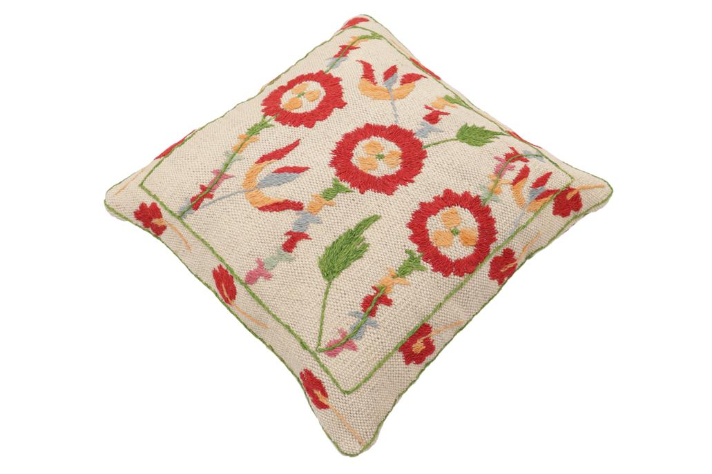 handmade Traditional Pillow Beige Red Hand-Woven SQUARE 100% WOOL Handmade pillow