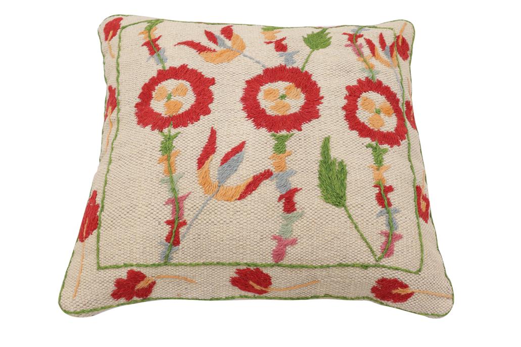 handmade Traditional Pillow Beige Red Hand-Woven SQUARE 100% WOOL Handmade pillow