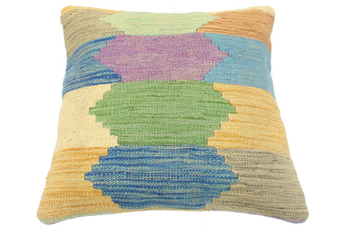handmade Modern Pillow Blue Beige Hand-Woven SQUARE 100% WOOL  Hand woven turkish pillow  2 x 2