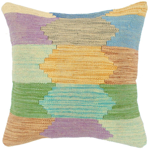 handmade Modern Pillow Blue Beige Hand-Woven SQUARE 100% WOOL  Hand woven turkish pillow  2 x 2