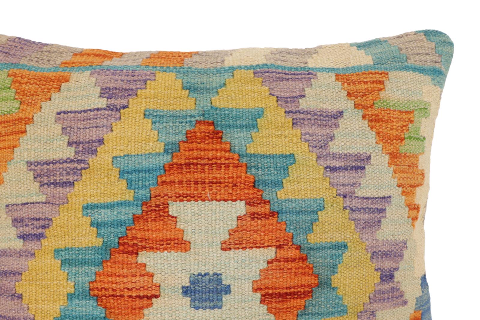 handmade Traditional Pillow Rust Blue Hand-Woven SQUARE 100% WOOL  Hand woven turkish pillow  2 x 2